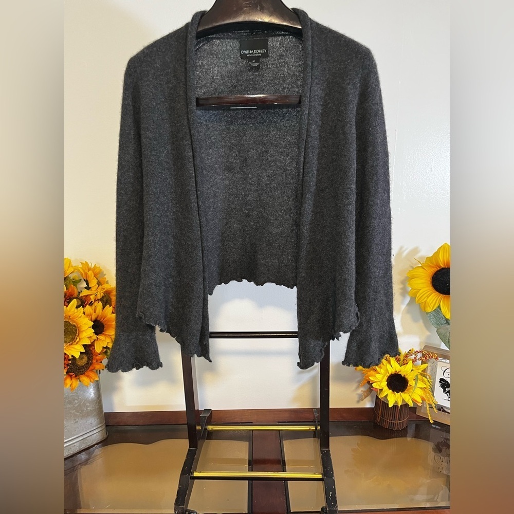 🩶 Cynthia Rowley 100% Cashmere Open Front Cardigan Sweater – Gray, Size M